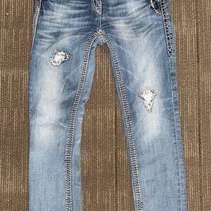 Rock Revival Blue Denim Jeans with Orange Stitching